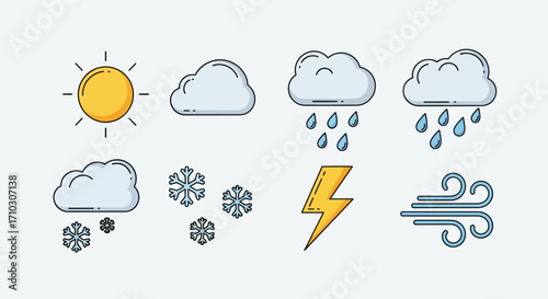 Hand drawn weather icons collection set illustration.