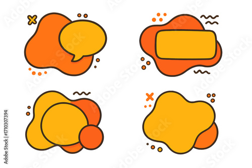 Sale poster with bright abstract shapes and offer banners, colorful vector cartoon illustration set, modern design elements with transparent background, creative promo graphics