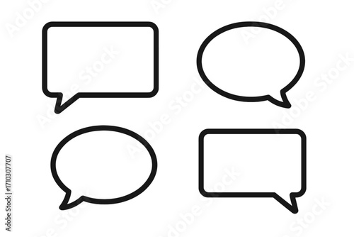 Set of Speech Bubble Templates in Flat Style, Message Icons Vector Illustration, Cartoon Speech Balloons with Transparent Background, Communication, Dialogue Symbols