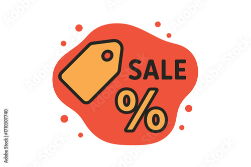 Square banner sale poster with discount tag, flat style vector cartoon illustration, colorful price tag, promotional discount symbol, shopping and sales concept, transparent background