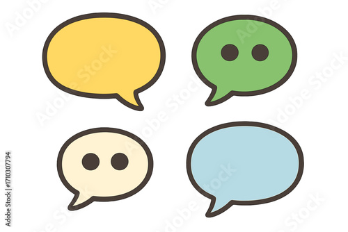 Colorful speech bubble template set, flat style vector cartoon message icons, transparent background, communication symbols, chat bubbles collection, dialogue elements