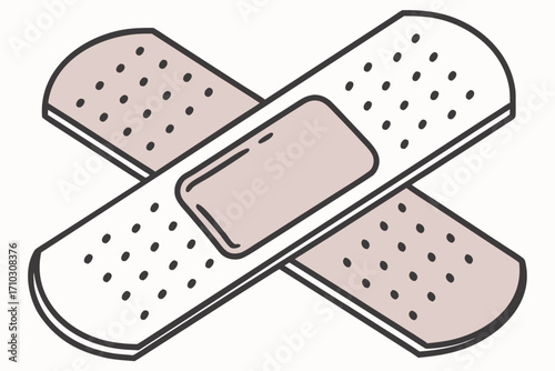 Two crossed adhesive bandages for first aid and wound care