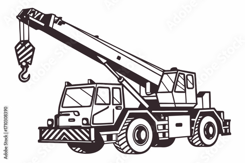Illustration of a mobile crane truck with a hook and boom