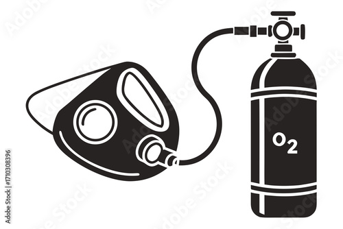 Oxygen mask connected to an oxygen tank illustration