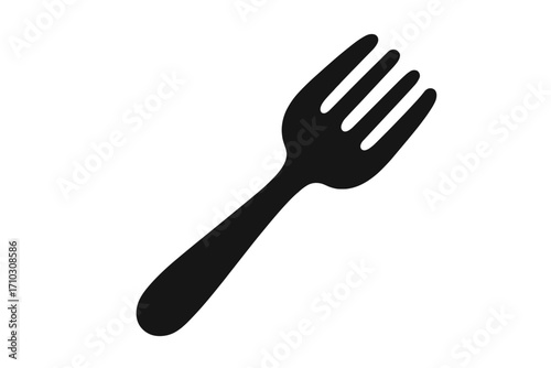 Fork silhouette icon for food and dining concepts. Vector illustration of a simple black cutlery utensil for restaurants, kitchens, and meal branding. Clean tableware graphic.