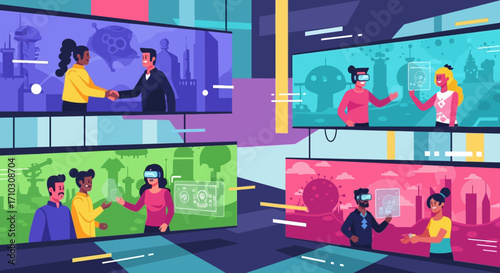 People Interacting and Collaborating in the Metaverse Virtual World.