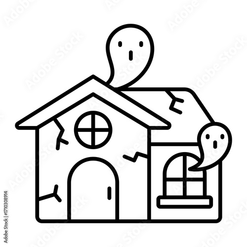 Haunted House Icon Vector Illustration Line Style