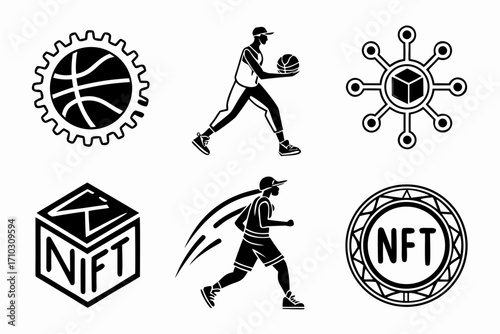 Collection of stylized icons representing nfts and sports