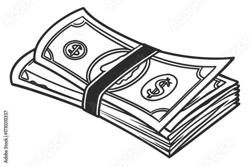 Stylized black and white illustration of a stack of money