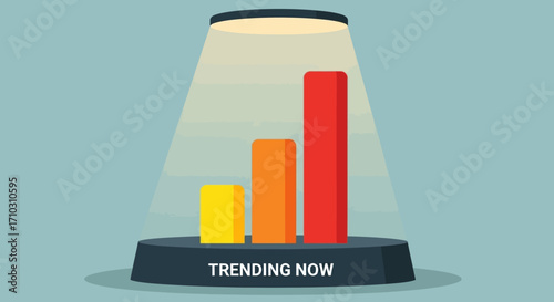 Trending Now Bar Chart on a Podium Under a Spotlight.