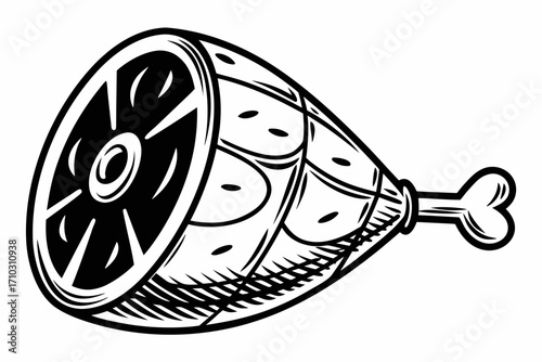 Black and white illustration of a ham hock with a bone