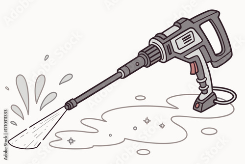 Cartoon illustration of a pressure washer spraying water on a clean surface