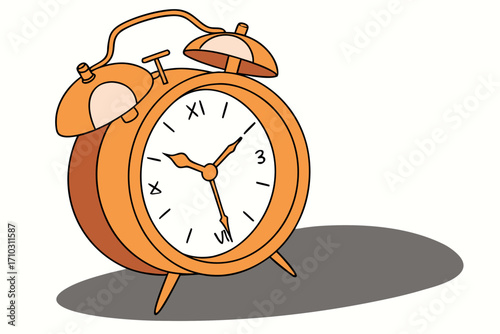 Retro orange alarm clock with roman numerals and bells