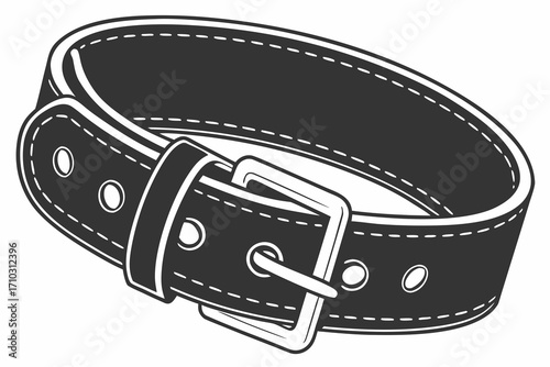 Black leather belt with metal buckle and stitched edges