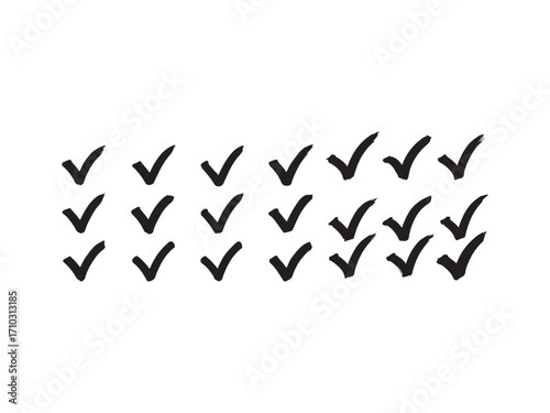 Hand drawn black check marks arranged in rows for survey and task completion silhouette