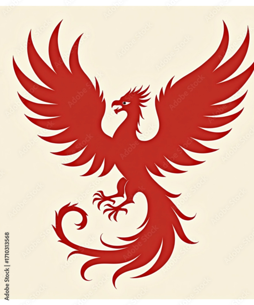 Fototapeta premium Phoenix Emblem: A vibrant illustration of a mythical phoenix, its fiery red wings outstretched, symbolizing rebirth and renewal, embodying resilience and transformation.