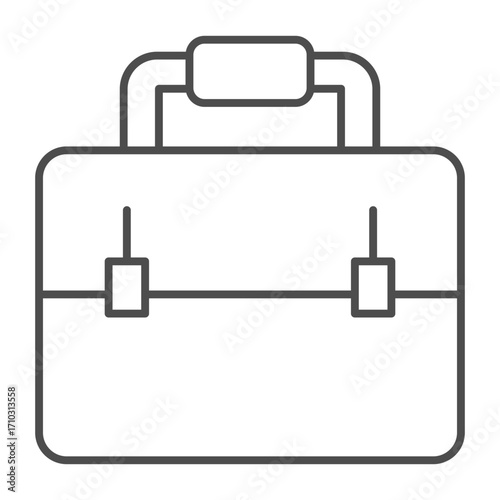 Briefcase with rivets and handle thin line icon, businessman accessory concept, office suitcase sign on white background, outline style icon for mobile and web design. Vector graphics.