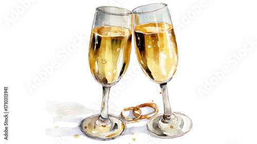 vector illustration of two glasses of prosecco, watercolor painting.