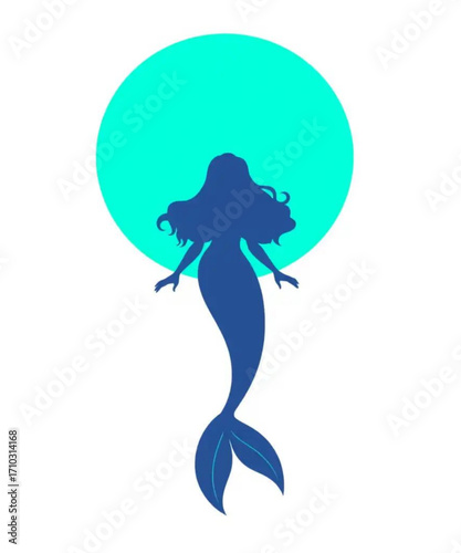 Mystic Silhouette: A mesmerizing silhouette of a mermaid gracefully ascends towards a luminescent turquoise orb, conjuring a sense of wonder and fantasy.