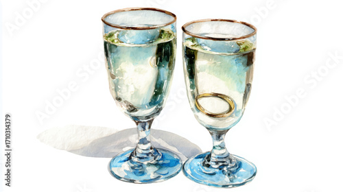 vector illustration of two glasses of prosecco, watercolor painting.