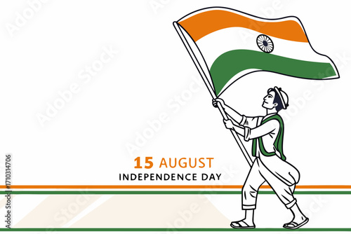 Silhouette of a child holding the Indian flag on independence day