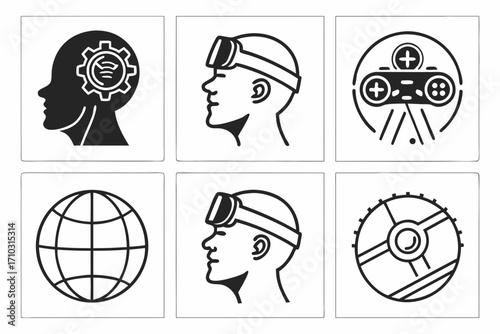 Set of icons representing virtual reality technology and innovation