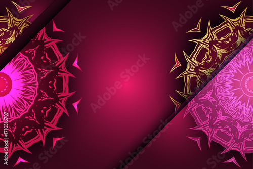 Layered geometric mandala with radiant star shaped pink magenta and golden symmetrical design