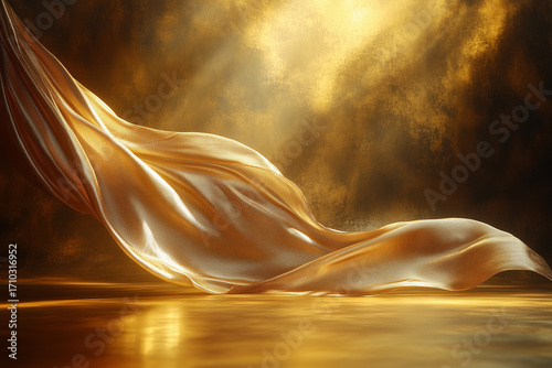 Maternity backdrop, wedding backdrop, photography background with gold silk fabric and bokeh lights.