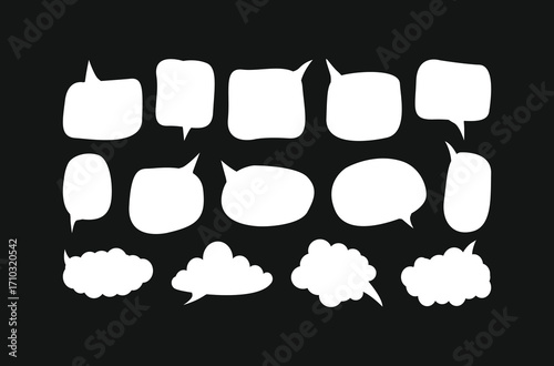Set of hand-drawn vector speech bubbles. Collection of blank comic chat, dialogue, and thought boxes. Perfect for communication and social media design on a dark background