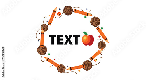 Creative circular arrangement of school supplies and apple for educational purposes.