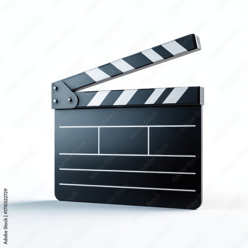 Fototapeta premium Classic Film Clapperboard Movie Production Ready to Shoot A Black and White Slate on White Background