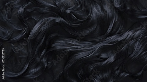 Flowing Black Hair Texture: Elegant, Dark, Wavy, Artistic, Abstract, Detailed.