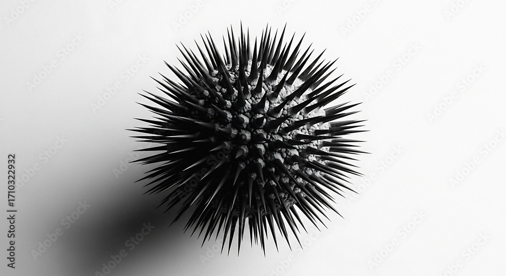 Fototapeta premium Macro close-up black object with numerous fine bristles detailed texture sharp focus high contrast photography