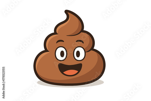 Smiling poop emoji character cartoon vector illustration. Funny happy pile of poo emoticon icon. Cute brown shit mascot for playful digital design, humor and fun concepts.