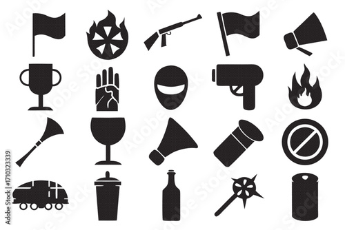 Collection of protest and sports fan icons, showcasing various symbols for activism, support, and team spirit