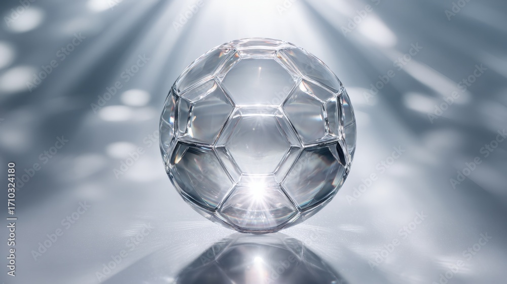 Naklejka premium Crystal Soccer Ball Glowing Light Abstract Background Image for Sports Design and Award Concept