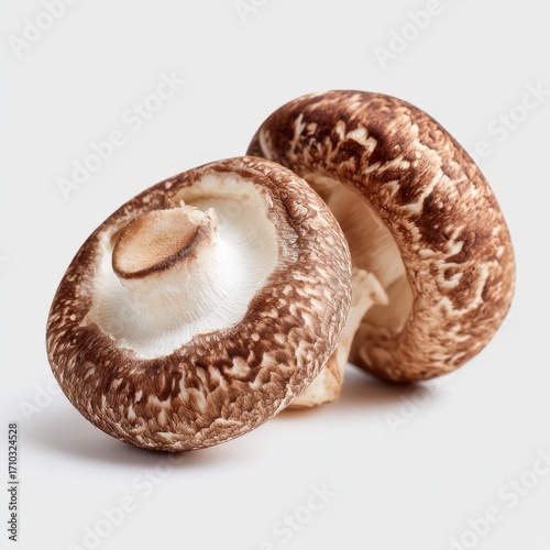 Fresh Shiitake Mushrooms Close Up Studio Shot Two Brown Mushrooms Food  Healthy Eating Ingredient