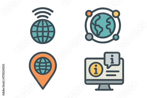 Modern digital icons flat design global connectivity internet communication technology vector illustration transparent background concept network symbols for web and mobile apps