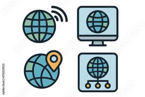 Modern digital icons flat design global connectivity network internet technology vector cartoon illustration transparent background communication technology symbols