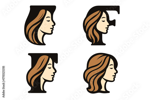 Elegant luxury letter A logo design with floral woman face silhouette, stylish vector cartoon illustration, graceful feminine beauty icon, isolated on transparent background