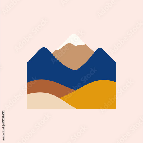 Vector abstract mountain landscape icon using Mocha Mousse, dark blue, and warm mu