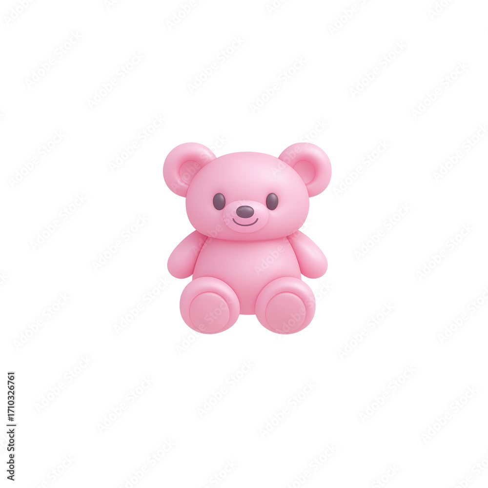 Fototapeta premium Cute Pink Teddy Bear Toy Sitting on a Plain Background