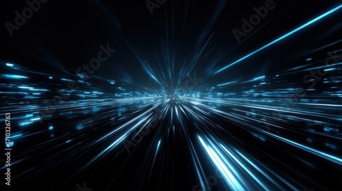 Abstract blue light trails on a dark background, creating a sense of speed and movement in a futuristic and dynamic way