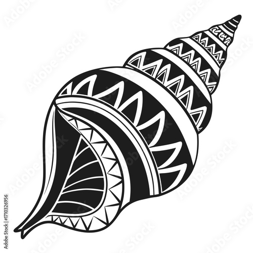 Decorative seashell silhouette tribal pattern isolated on white background
