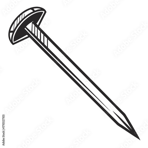 Black silhouette of a nail isolated on white background