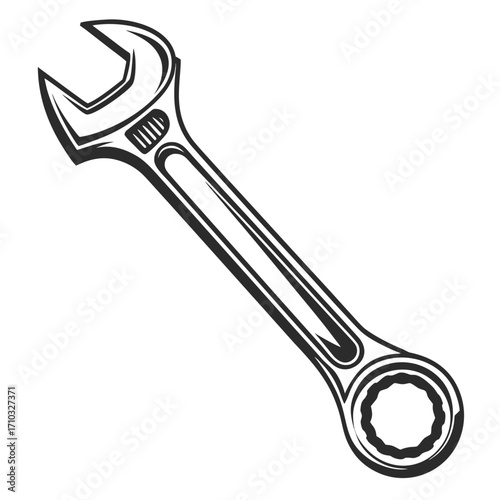 Adjustable wrench silhouette isolated on white background