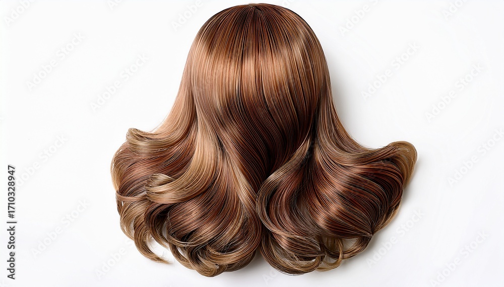 Fototapeta premium brown wig styled with soft waves and layered strands perfect for various uses isolated on a white background