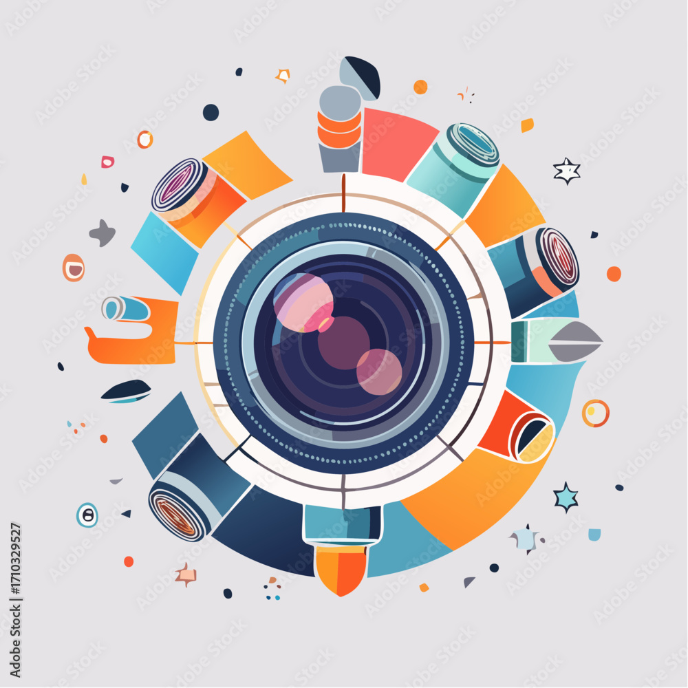Obraz premium Abstract Camera Lens with Colorful Geometric Elements