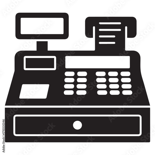 Black and White Cash Register Illustration till money