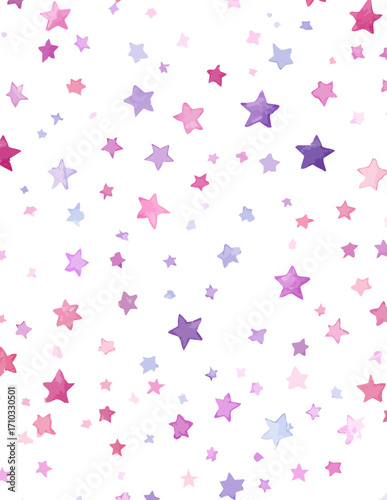 Patrón sin costuras de estrellas de acuarela, diseño vectorial, repetición suave, colores pastel